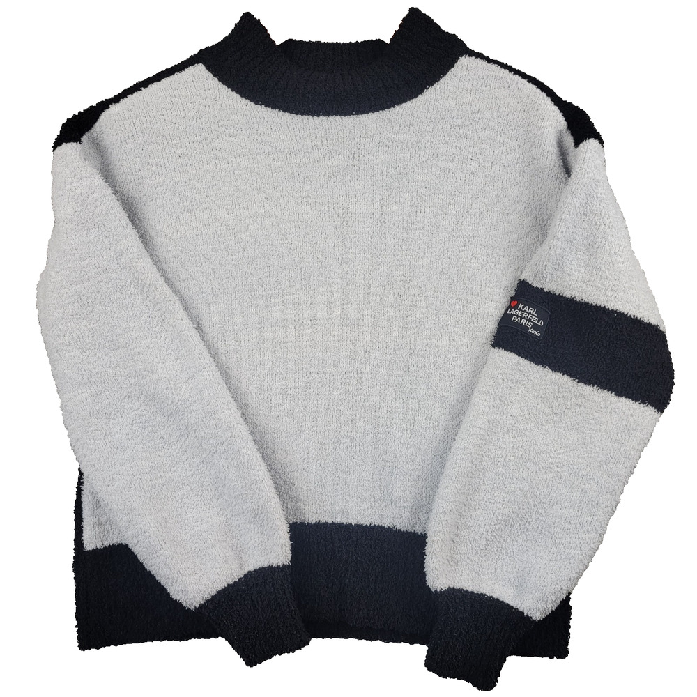 Karl Lagerfeld Paris Fuzzy Colorblock Sweater S Black White Mod Retro